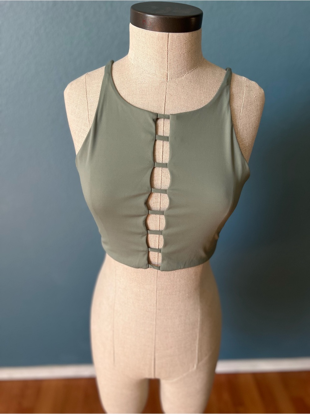 InLUV Olive Green Strappy Front Crop Tank Top yoga fitness workout attire